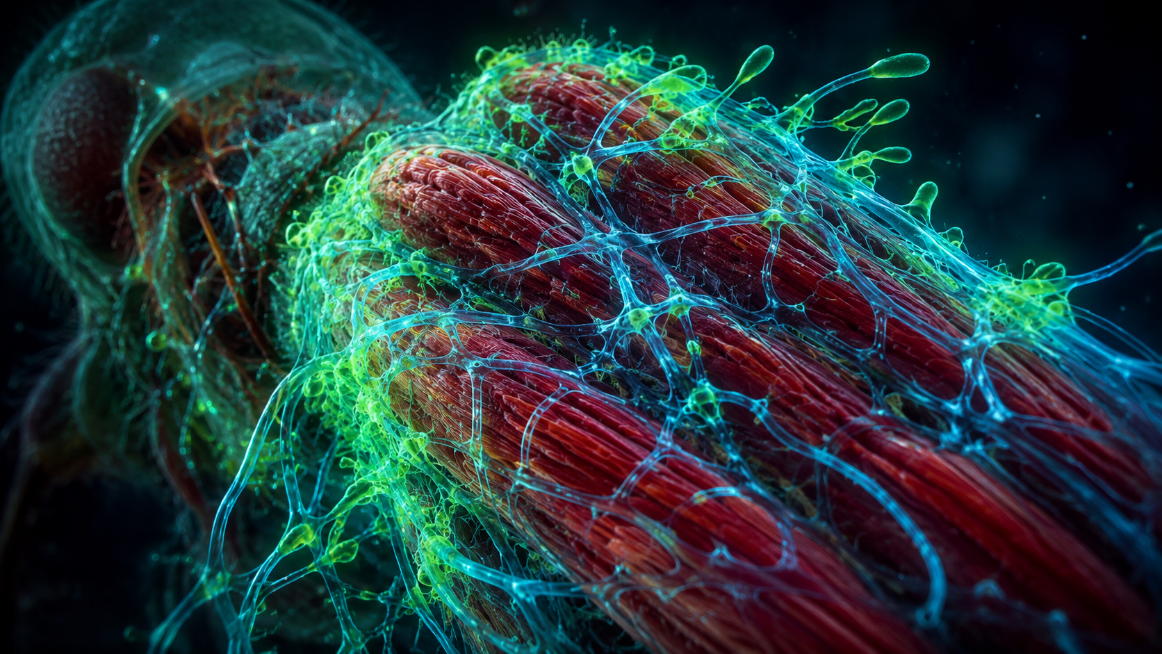 Microscopic view of fungal network in ant muscles