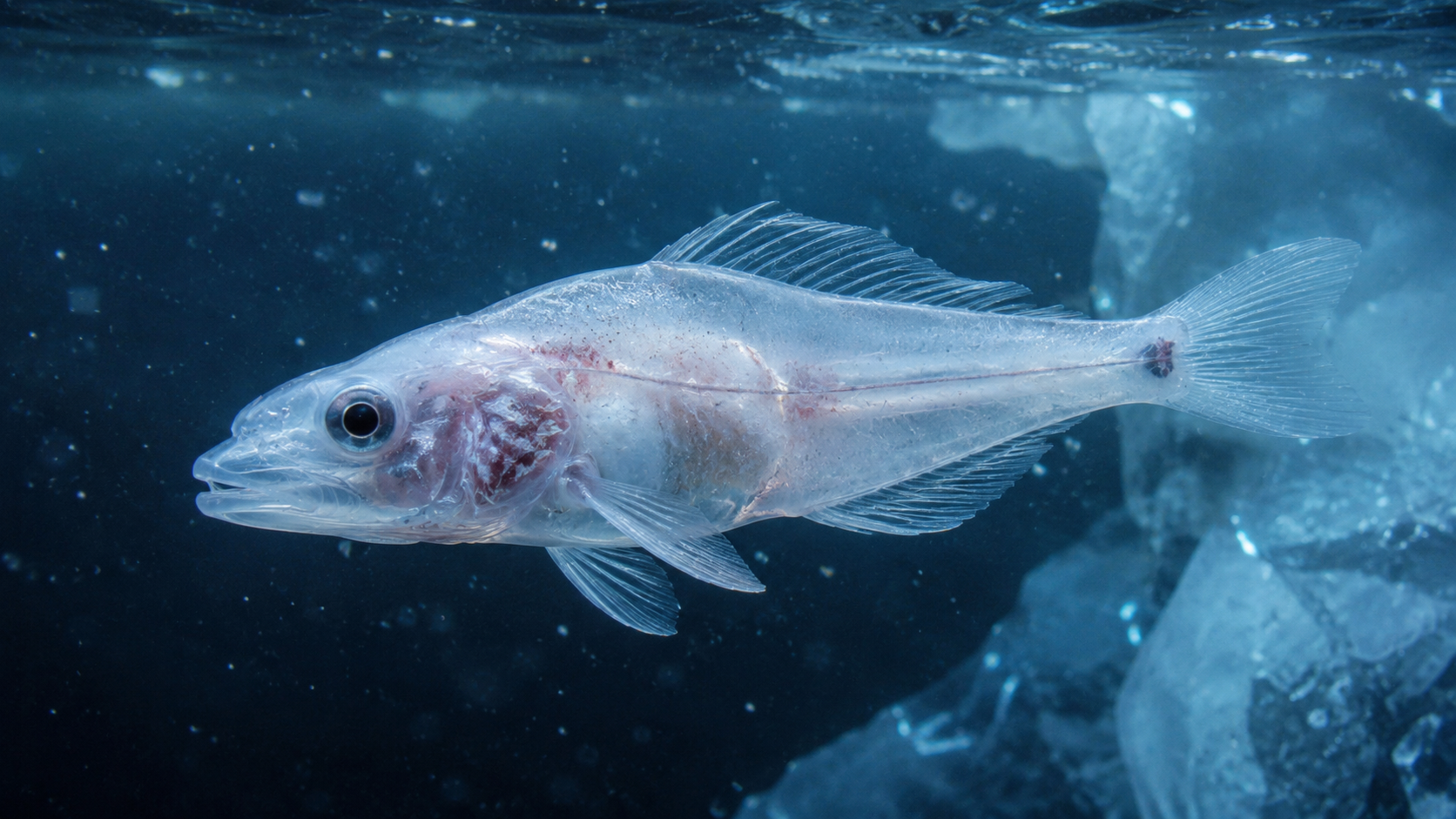 Close view of an Antarctic icefish in cold water